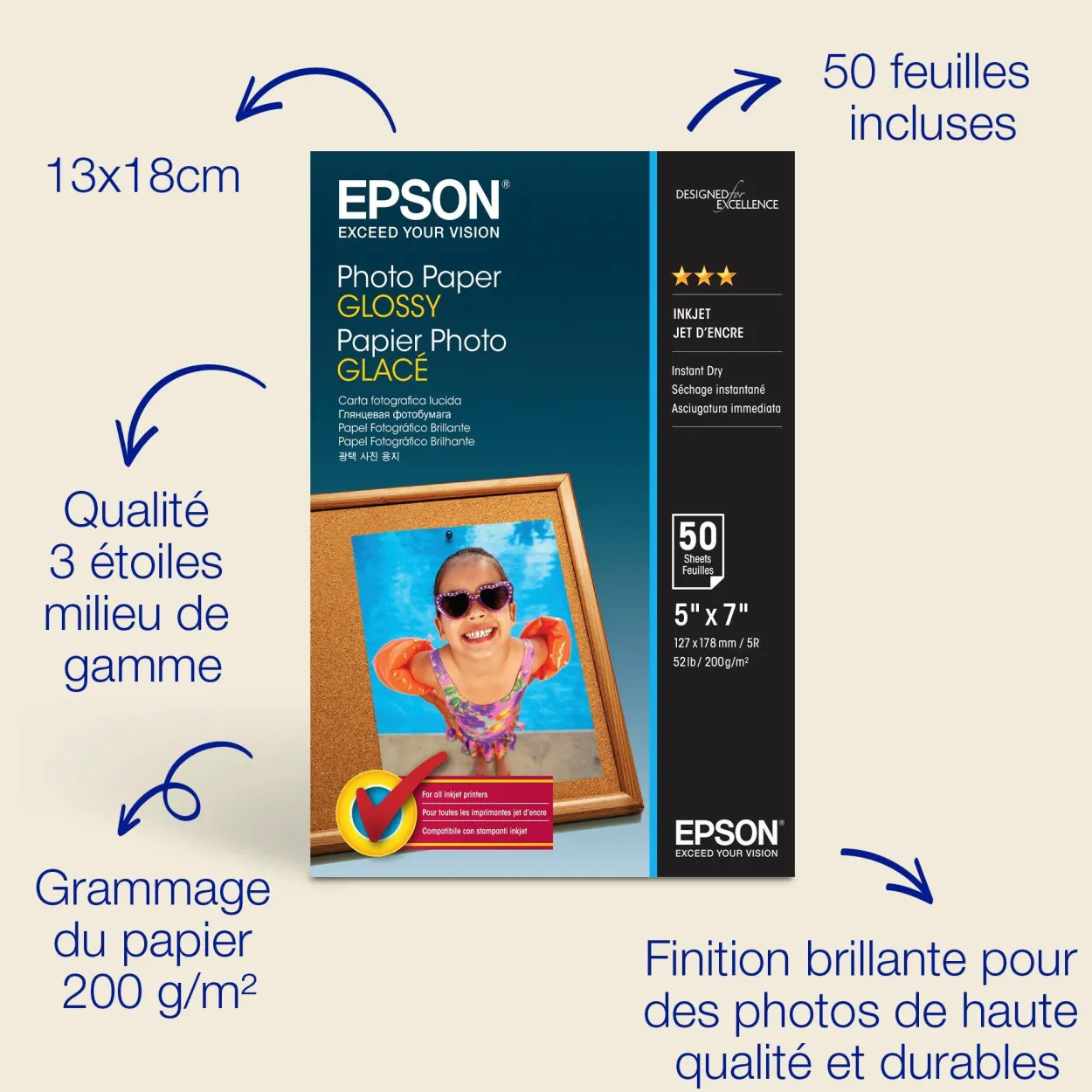 Epson Glossy Photo Paper (130 x 180mm), 200gsm, 50 sheets