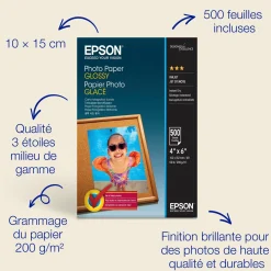 Epson Glossy Photo Paper (100 x 150mm), 200gsm, 500 sheets