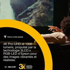 Epson Lifestudio Flex Édition spéciale luxe — EF-73 Noir profond, Projecteur intelligent portable, Sound by Bose, Google TV, 4K Pro UHD, Chargement sans fil, Usage intérieur/extérieur, Garantie 5 ans*