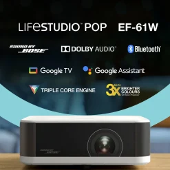Epson Lifestudio Pop EF-61W blanc diamant, Projecteur portatif smart, Sound by Bose, Google TV, HD intégrale, utilisation en intérieur/extérieur, garantie de 5 ans*