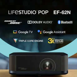 Epson Lifestudio Pop Plus EF-62N, Projecteur portable qualitatif, Sound by Bose, Google TV, 4K Pro UHD, Utilisation en intérieur/extérieur, Garantie de 5 ans*