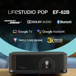 Epson Lifestudio Pop Plus EF-62B, Projecteur portable qualitatif, Sound by Bose, Google TV, 4K Pro UHD, Utilisation en intérieur/extérieur, Garantie de 5 ans*