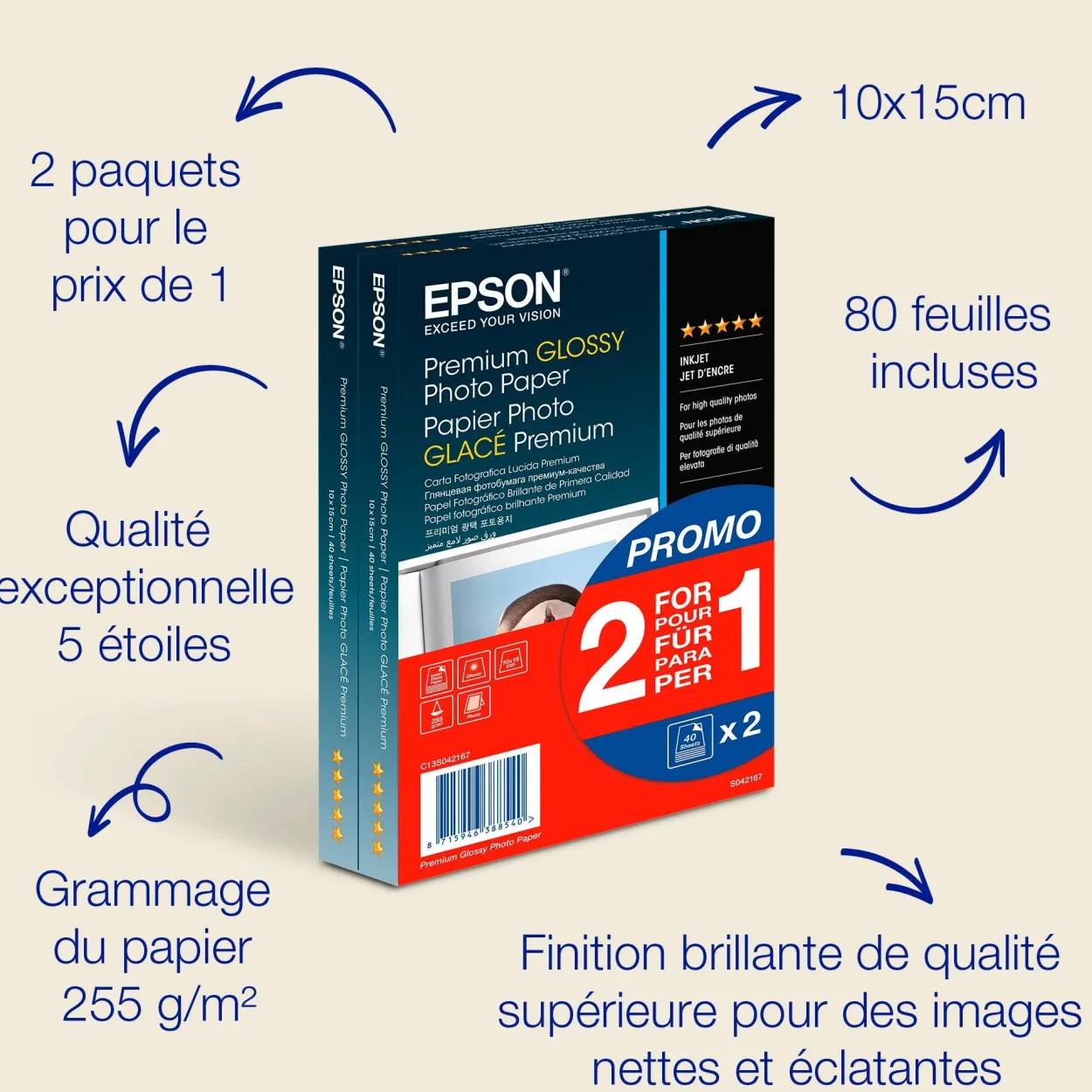 Epson Premium Glossy Photo Paper (100 x 150mm), 255gsm, 80 sheets