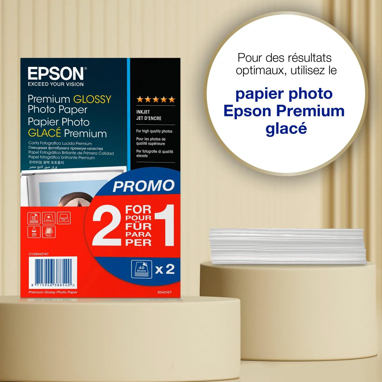 Epson Premium Glossy Photo Paper (100 x 150mm), 255gsm, 80 sheets
