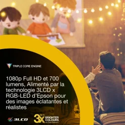 Epson Lifestudio Flex EF-71 blanc diamant, Projecteur portatif smart, Sound by Bose, Google TV, HD intégrale, Pied réglable, Usage intérieur/extérieur, Garantie 5 ans*