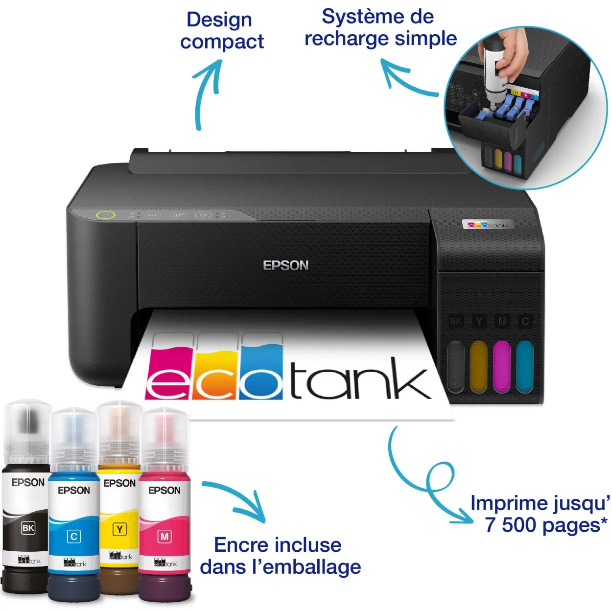 Imprimante A4 Wi-Fi EcoTank ET-1810 équipée de réservoirs d’encre, avec jusqu’à 3 ans d’encre inclus