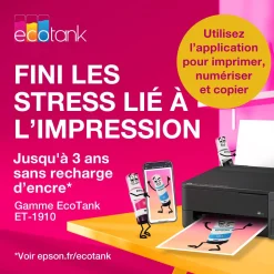 Imprimante A4 Wi-Fi et AirPrint EcoTank ET-1910 équipée de réservoirs d’encre, avec jusqu’à 3 ans d’encre inclus