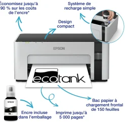 Imprimante monochrome A4 EcoTank ET-M1120 avec réservoir d’encre et Wi-Fi