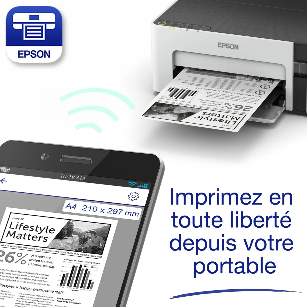 Imprimante monochrome A4 EcoTank ET-M1120 avec réservoir d’encre et Wi-Fi