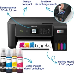 Imprimante multifonction A4 Wi-Fi EcoTank ET-2870 équipée de réservoirs d’encre, avec jusqu’à 3 ans d’encre inclus