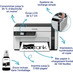 Imprimante multifonction monochrome A4 EcoTank ET-M2120 avec réservoir d’encre et Wi-Fi