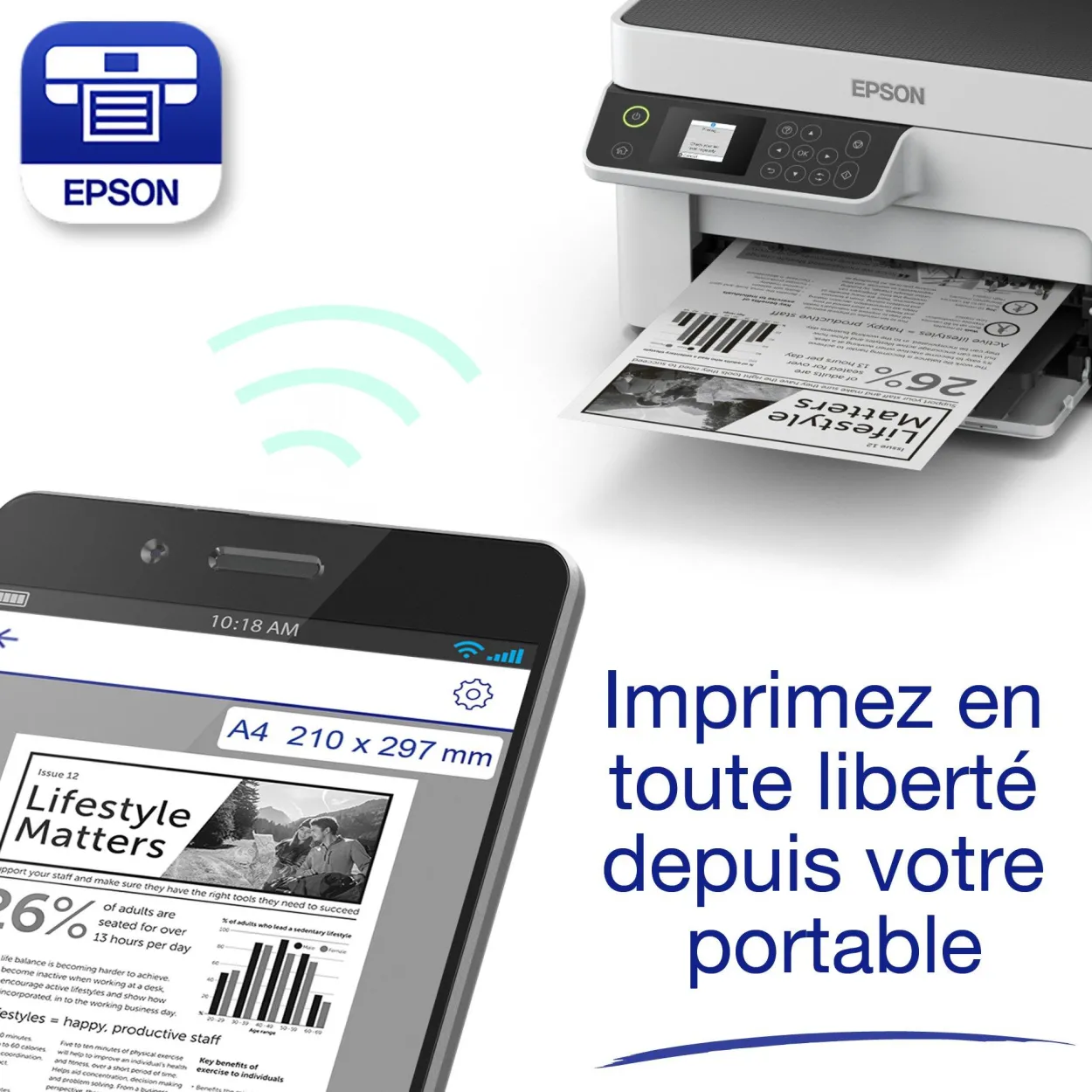 Imprimante multifonction monochrome A4 EcoTank ET-M2120 avec réservoir d’encre et Wi-Fi