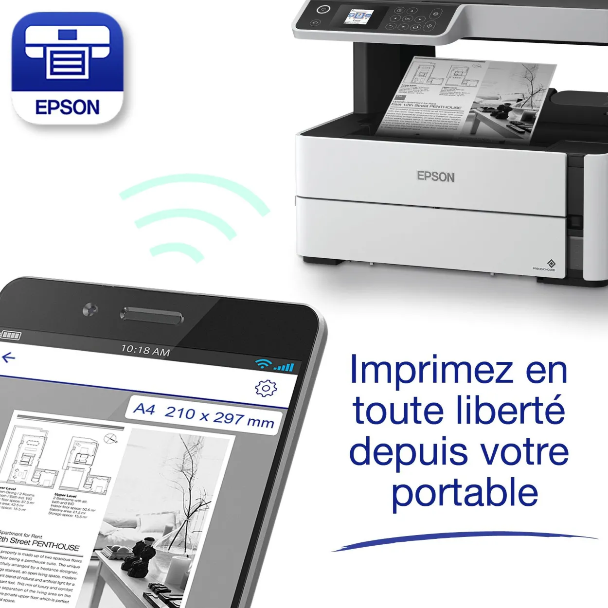 Imprimante multifonction monochrome A4 EcoTank ET-M2170 avec réservoir d’encre et Wi-Fi