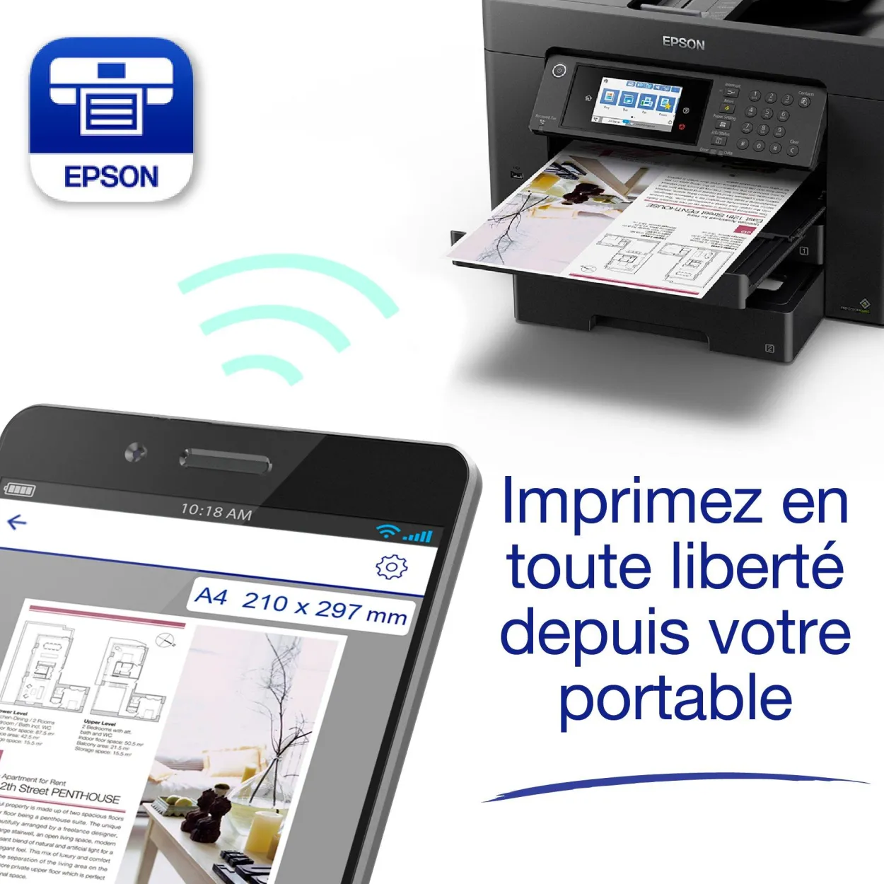 Imprimante multifonction Jet d’Encre A3+ WorkForce WF-7840DTWF et 3 mois d’approvisionnement en encre offerts avec l’abonnement ReadyPrint*