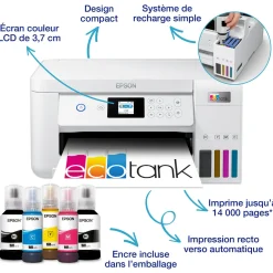 Imprimante multifonction A4 Wi-Fi EcoTank ET-2856 équipée de réservoirs d’encre, avec jusqu’à 3 ans d’encre inclus
