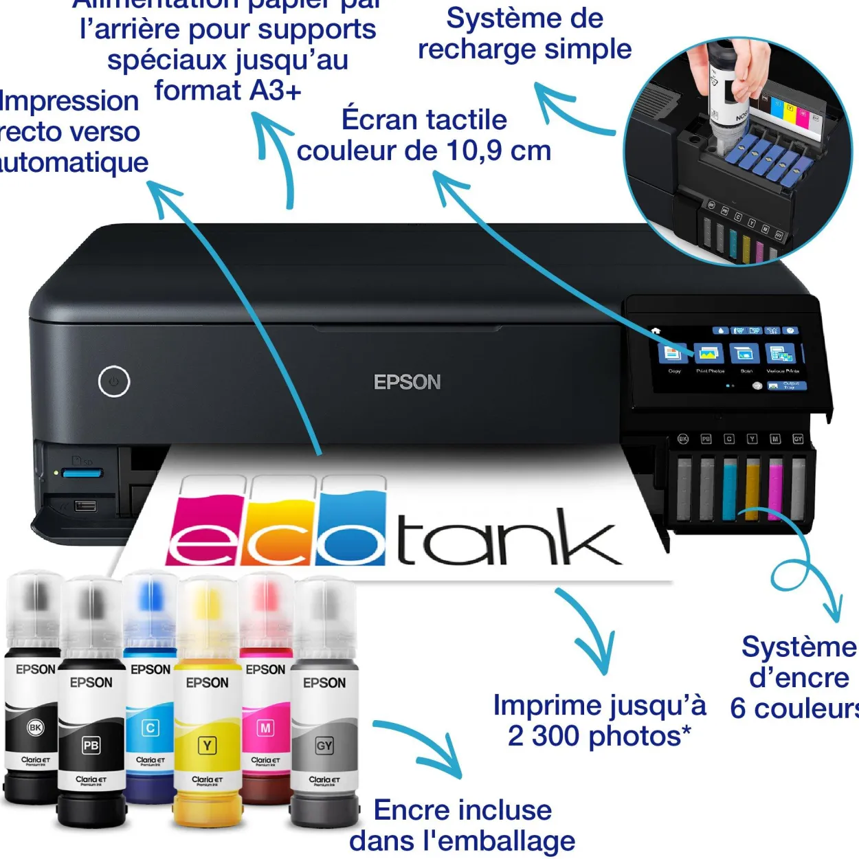 Imprimante photo A3+ EcoTank ET-8550 avec réservoirs d’encre et Wi-Fi