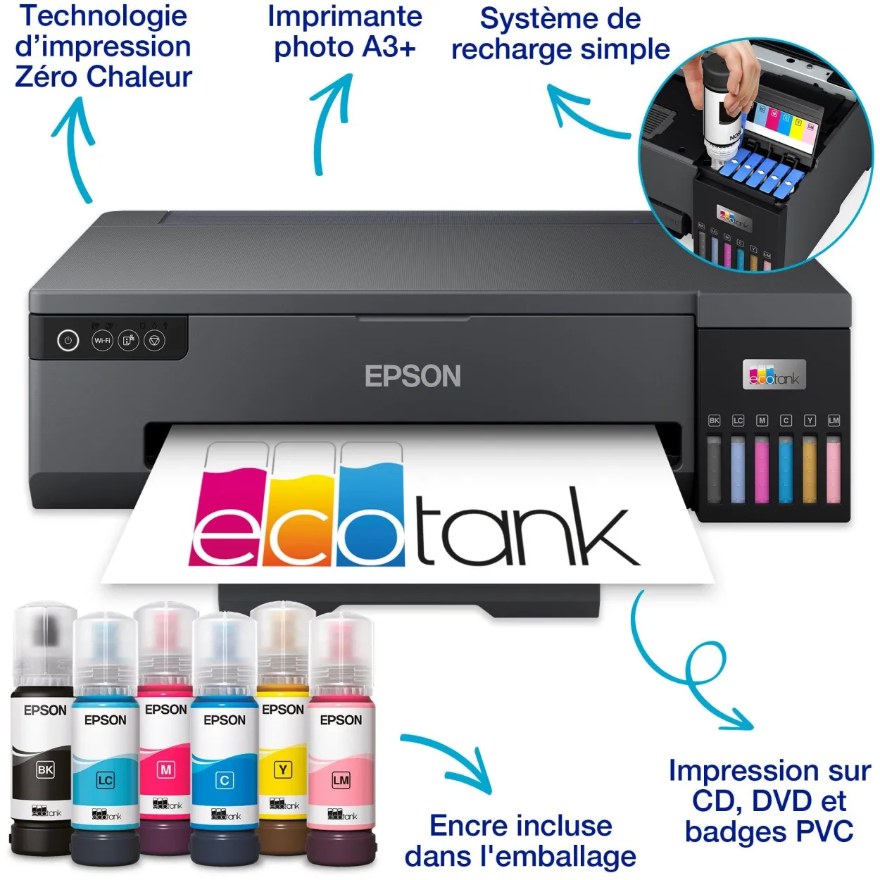 Imprimante photo A3+ EcoTank ET-18100 avec réservoirs d’encre et Wi-Fi