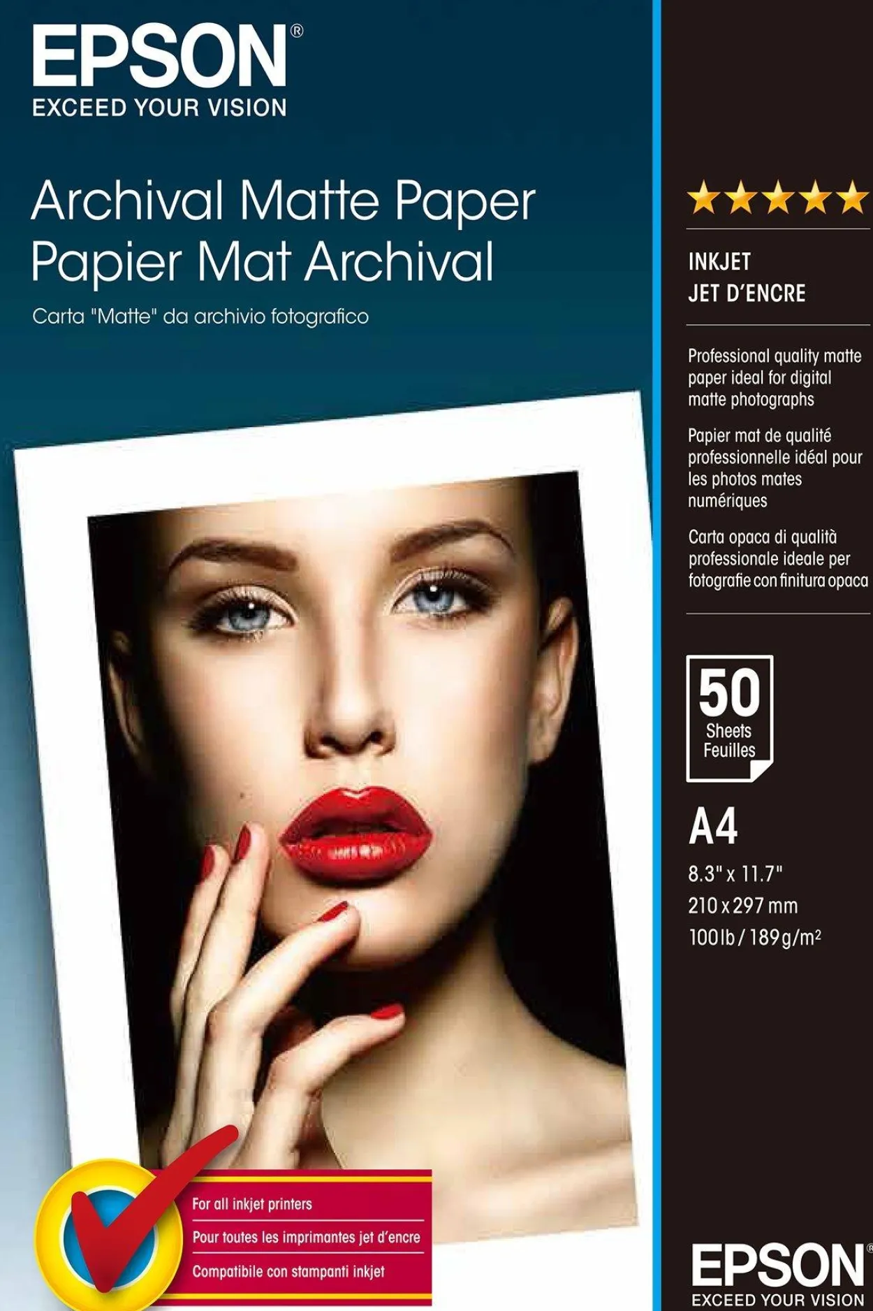 Papier photo A4 mat Epson Archival 189 g/m2, 50 feuilles