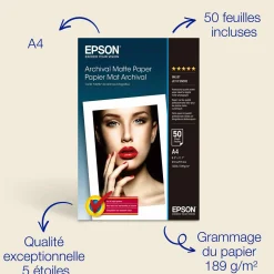 Papier photo A4 mat Epson Archival 189 g/m2, 50 feuilles