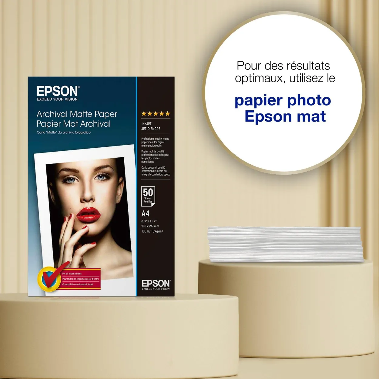 Papier photo A4 mat Epson Archival 189 g/m2, 50 feuilles