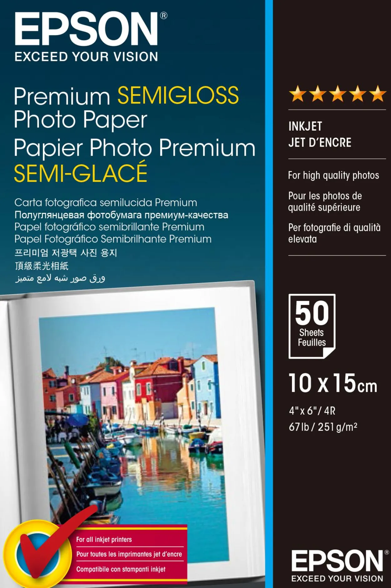 Premium Semigloss Photo Paper, 100 x 150 mm, 251g/m2, 50 Sheets