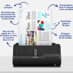 Scanner de documents A4 compact ES-C320W avec connexion Wi-Fi et chemin de numérisation en « U »