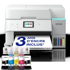 Solution d’impression A4 blanche EcoTank ET-4956 équipée d’une connexion Wi-Fi et de réservoirs d’encre, avec jusqu’à 3 ans d’encre inclus