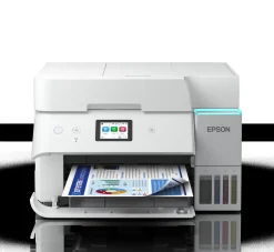 Solution d’impression A4 blanche EcoTank ET-4956 équipée d’une connexion Wi-Fi et de réservoirs d’encre, avec jusqu’à 3 ans d’encre inclus