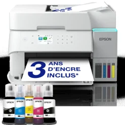 Solution d’impression A4 blanche EcoTank ET-3956 équipée d’une connexion Wi-Fi et de réservoirs d’encre, avec jusqu’à 3 ans d’encre inclus