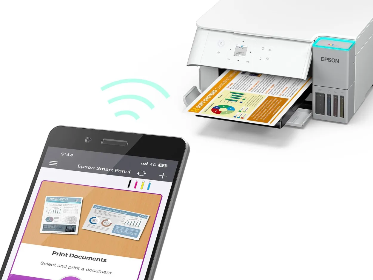 Solution d’impression A4 blanche EcoTank ET-2956 équipée d’une connexion Wi-Fi et de réservoirs d’encre, avec jusqu’à 3 ans d’encre inclus
