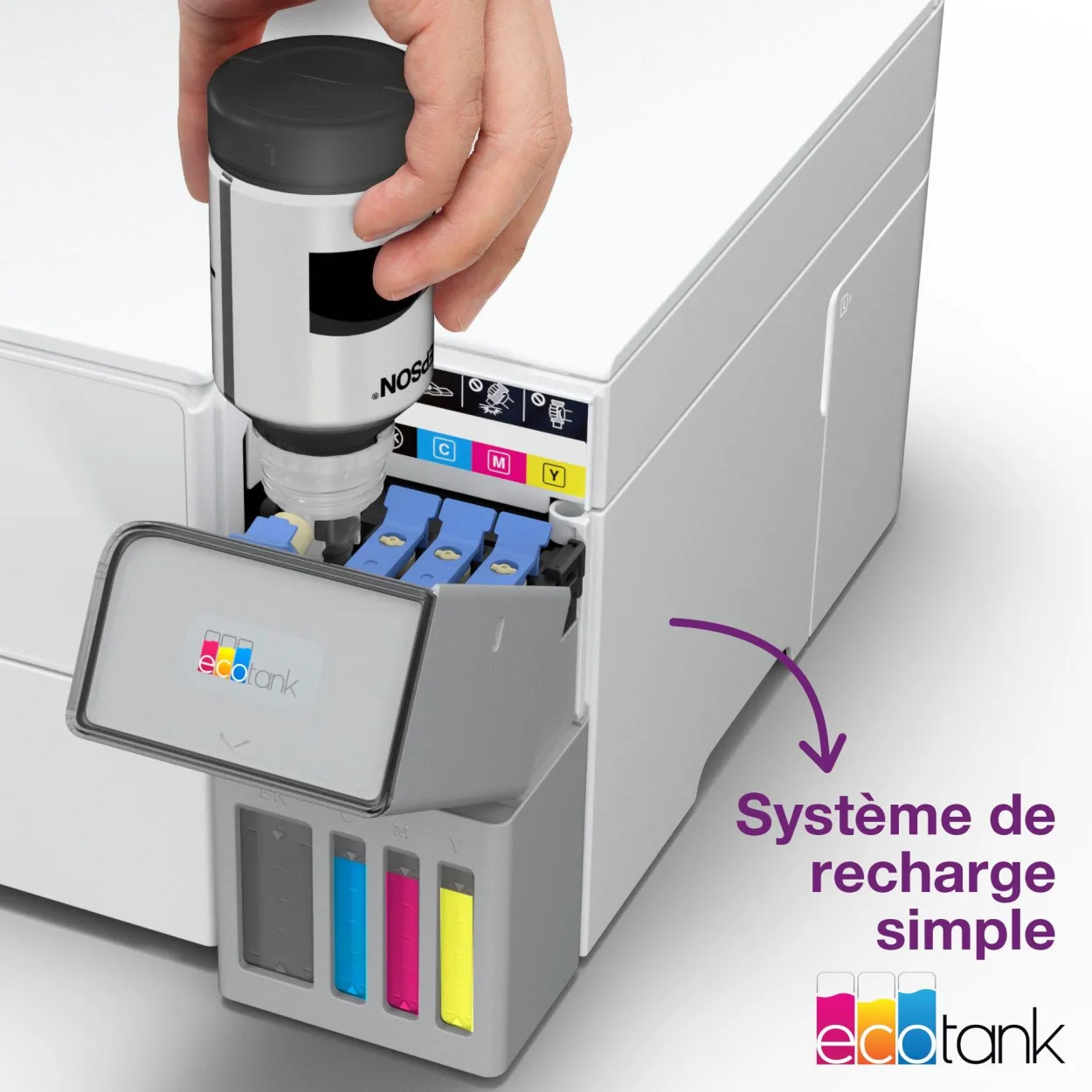 Solution d’impression A4 blanche EcoTank ET-2956 équipée d’une connexion Wi-Fi et de réservoirs d’encre, avec jusqu’à 3 ans d’encre inclus
