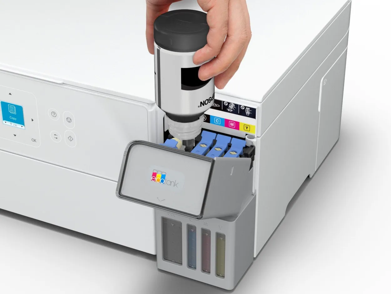 Solution d’impression A4 blanche EcoTank ET-2956 équipée d’une connexion Wi-Fi et de réservoirs d’encre, avec jusqu’à 3 ans d’encre inclus