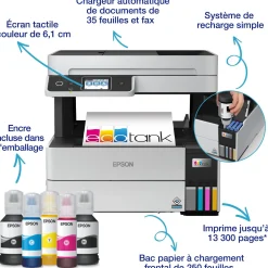 Solution d’impression A4 EcoTank Pro ET-5185 avec Wi-Fi, réservoirs d’encre et fax