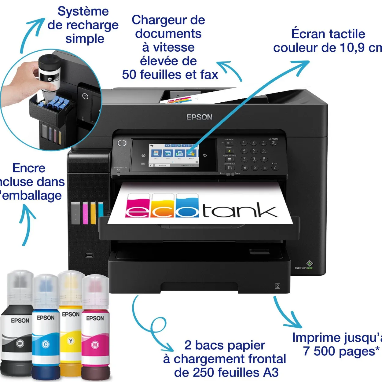 Solution d’impression A3+ EcoTank ET-16655 avec Wi-Fi, réservoirs d’encre et fax