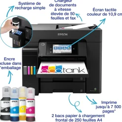 Solution d’impression A4 EcoTank ET-5855 avec Wi-Fi, réservoirs d’encre et fax