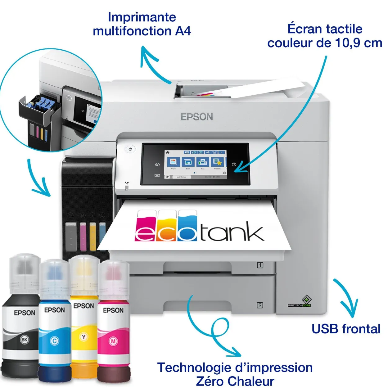 Solution d’impression A4 EcoTank Pro ET-5885 avec Wi-Fi, réservoirs d’encre et prise en charge PCL