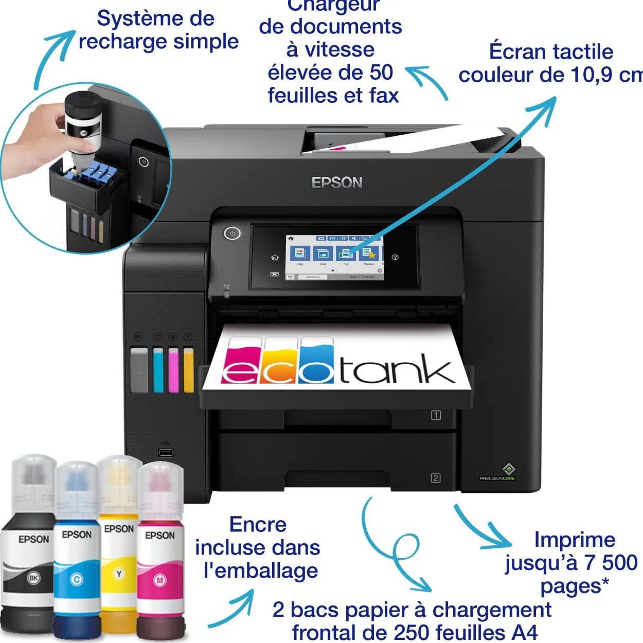 Solution d’impression A4 EcoTank ET-5805 avec Wi-Fi, réservoirs d’encre et fax