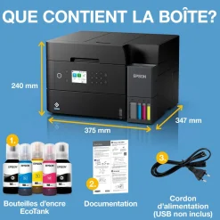 Solution d’impression A4 Wi-Fi EcoTank ET-3950 équipée de réservoirs d’encre, avec jusqu’à 3 ans d’encre inclus