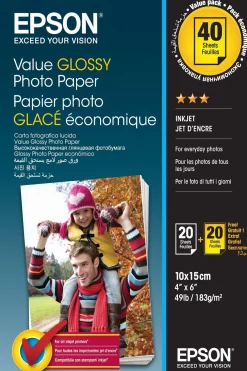 Value Glossy Photo Paper 10x15cm 2 x 20 sheet (BOGOF)